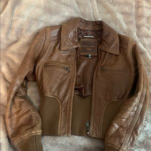 KNOLES & CARTER GENUINE LEATHER LADIES BROWN JACKET SIZE S VIEW VIDEO